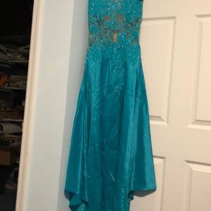 Long dress with beaded mesh top and slit